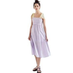 URBAN OUTFITTERS Yellow Organza Tie-Shoulder Lilac Midi Dress Size Medium